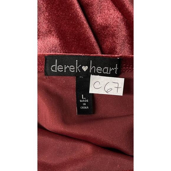 VTG Derek Heart Crushed Red Velvet Midi Slip Dress Side Slit L Coquette Romantic - Picture 7 of 8